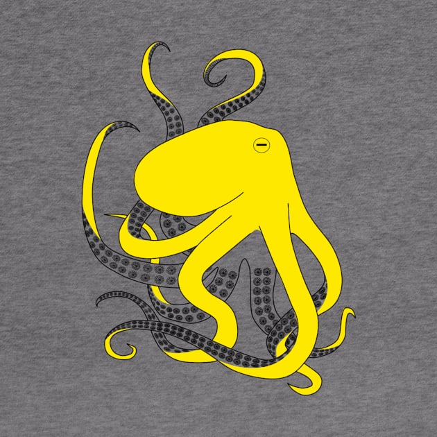 Yellow hand drawn illustration of an octopus by WelshDesigns